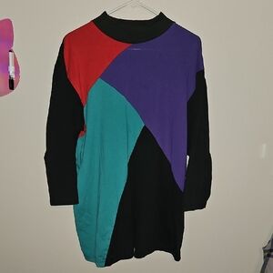 Vintage 80's Colorblock 3/4 In Sleeve Top French Navy